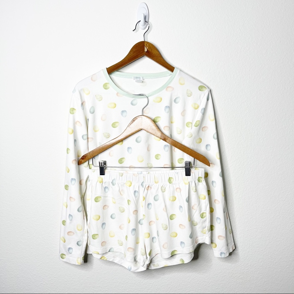 Lake 100% Pima Cotton Pastel Printed Ling Sleeve Pajama Short Set Womens Size L